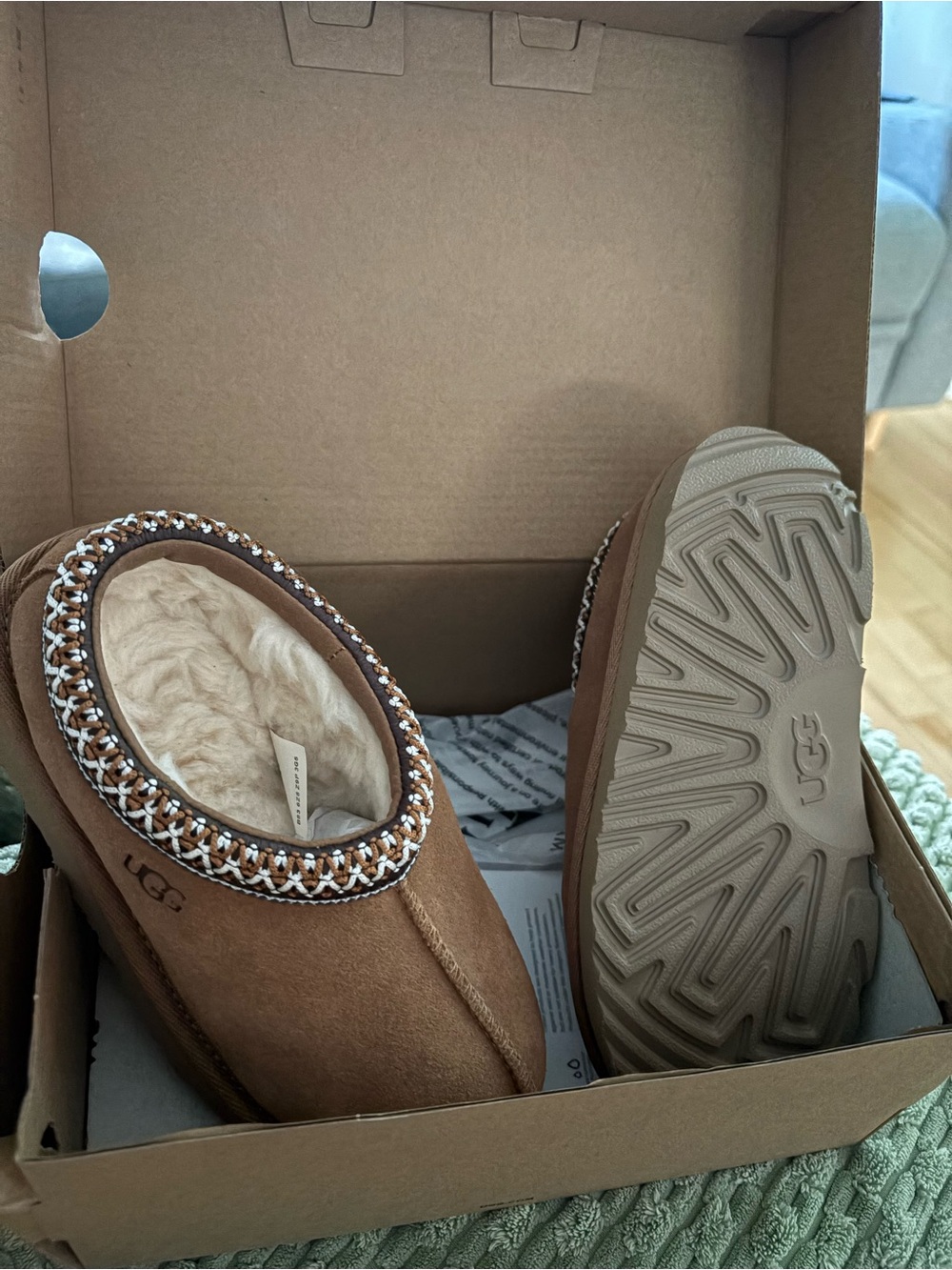 UGG kids Chestnut Suede Shearling-Lined Slip-Ons